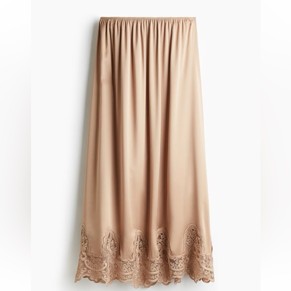 H&M LACE-TRIMMED SATIN SKIRT - Picture 6 of 8